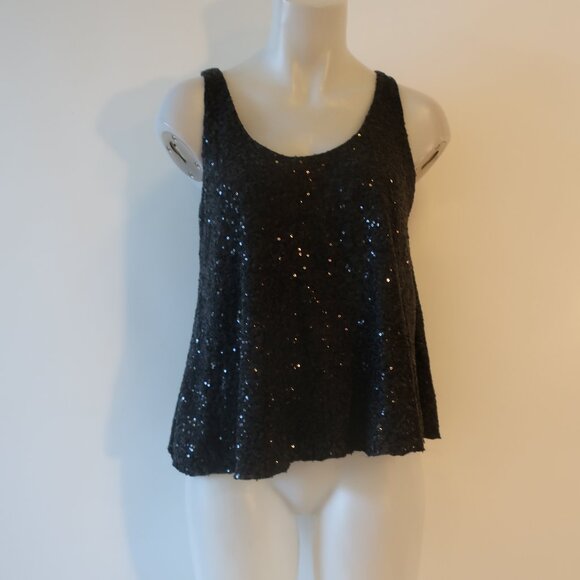 Womens Aaron Ashe Black Scoop Neck Sleeveless Sequined Trapeze Top XS * - Picture 1 of 8
